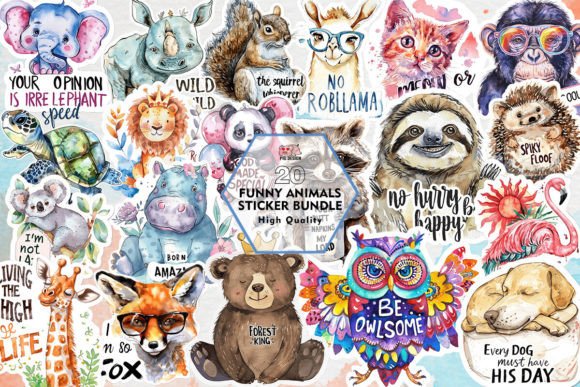 Download Funny Animals Sticker Bundle Sublimation - Bundle sublimation Collection