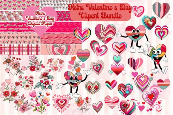 Download Retro Valentine's Day Clipart Bundle - Valentine's day clipart Collection
