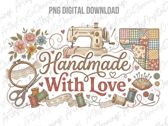 Download Cute Handmade with Love Sewing PNG - Sewing Collection