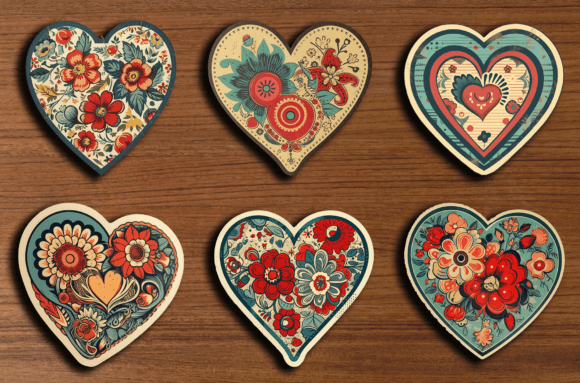 Download Retro Hearts Stickers - Cliparts Bundle - Retro hearts Collection